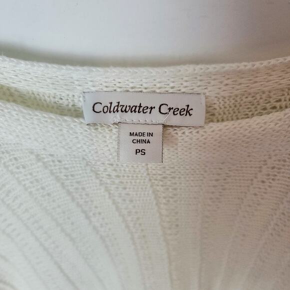 Coldwater Creek Cream Linen Open Knit Dolman Sleeve Fringe Sweater Small Petite - Picture 4 of 7